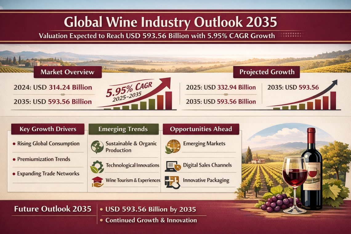 Global Wine Industry Outlook 2035: Valuation Expected to Reach USD 593.56 Billion with Expanding Consumer Demand